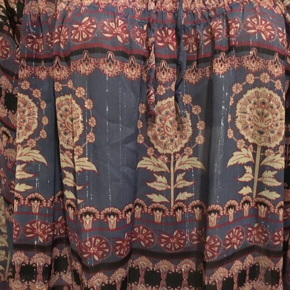 RD Koko Boho Metallic Floral Peasant Blouse Gray Black Rust Gold L – Chic - Picture 4 of 14